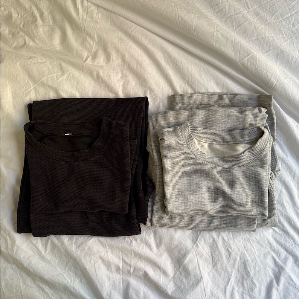 2-for-1 Alo Yoga Black and Gray Micro Waffle Lounge Sets